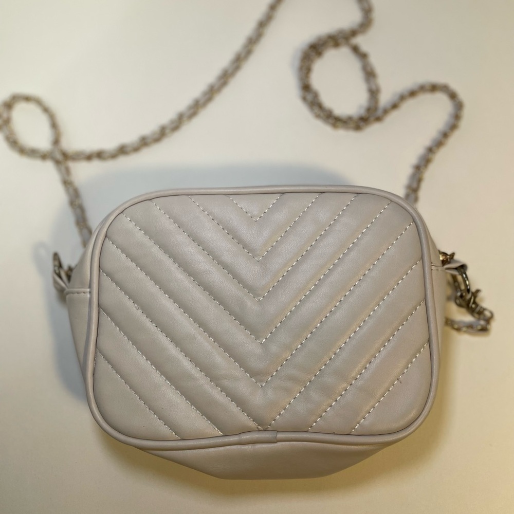 Elegant Cream Quilted Crossbody Bag with gold chain strap